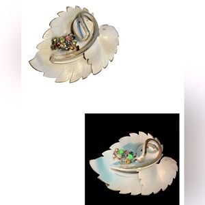 Vintage White Enamel Pin With UG Rhinestones